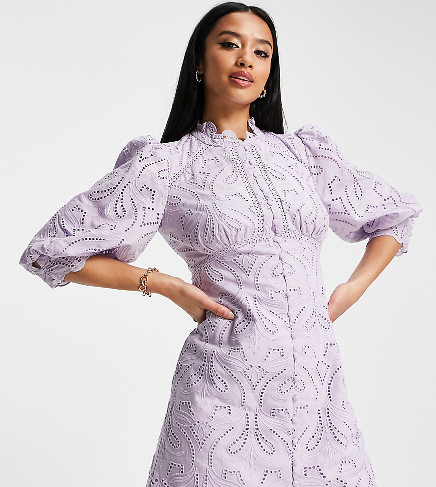 Forever New Petite Ever New Petite Lace Empire Waist Mini Dress In Lilac-purple