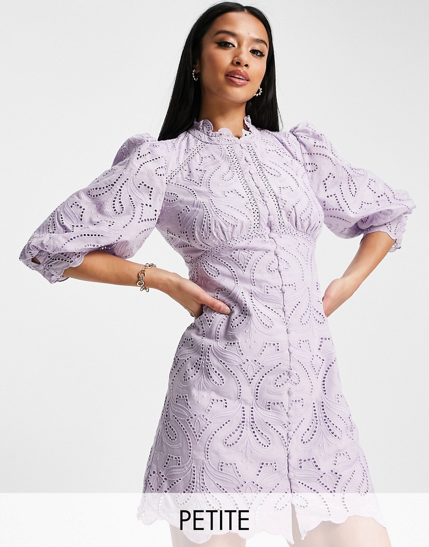 Ever New Petite lace empire waist mini dress in lilac-Purple