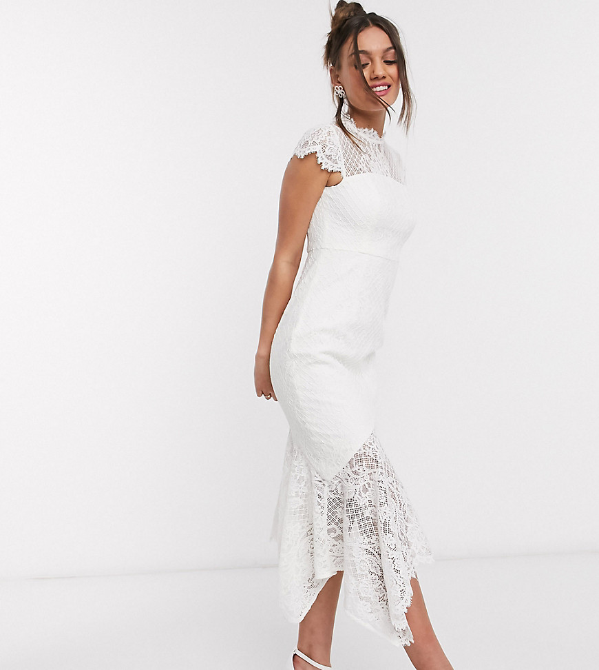 Ever New Petite lace hi-low maxi dress with bow back in white