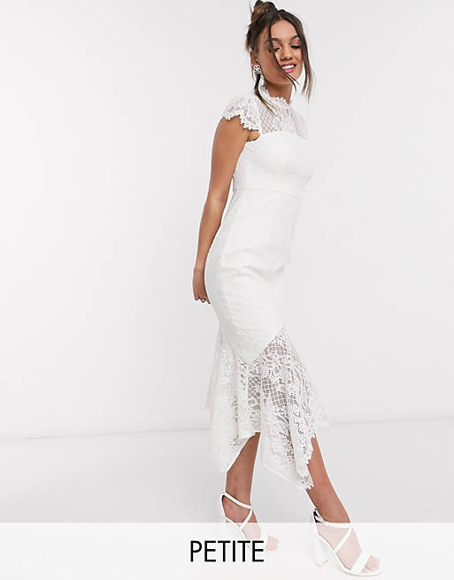 Ever New Petite lace hi-low maxi dress with bow back in white