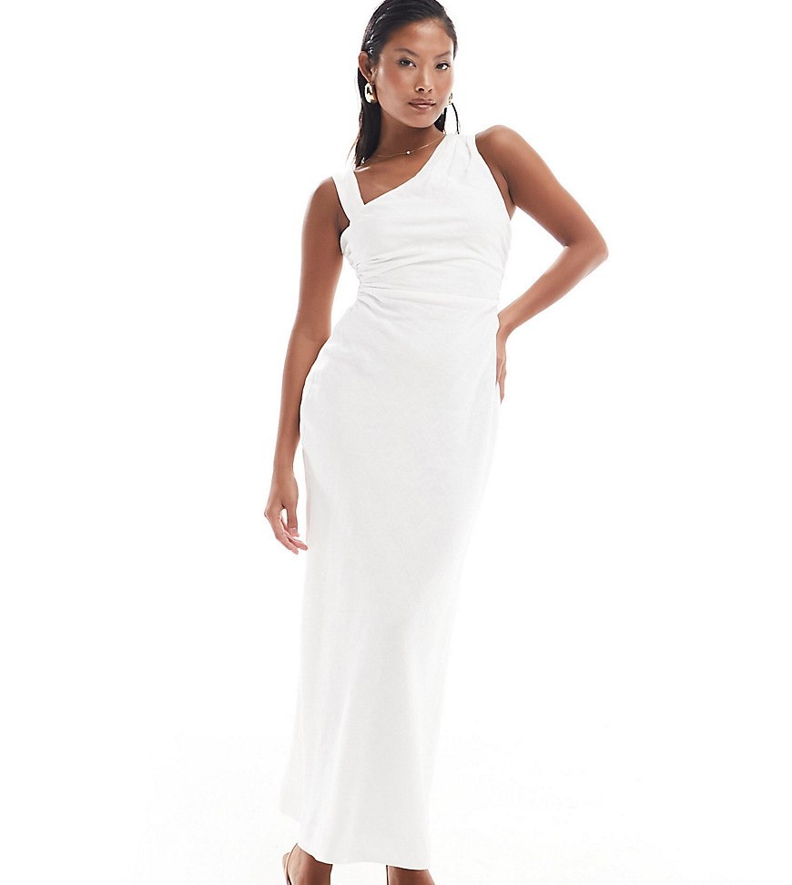 Ever New Petite Linen Asymmetrical Midi Dress In White