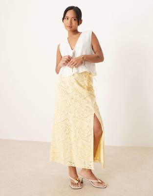 linen look maxi skirt in yellow - part of a set
