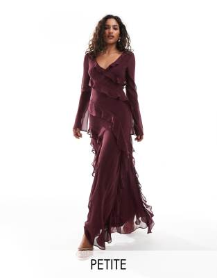 Ever New Petite Long Sleeve Midaxi Dress In Oxblood-red