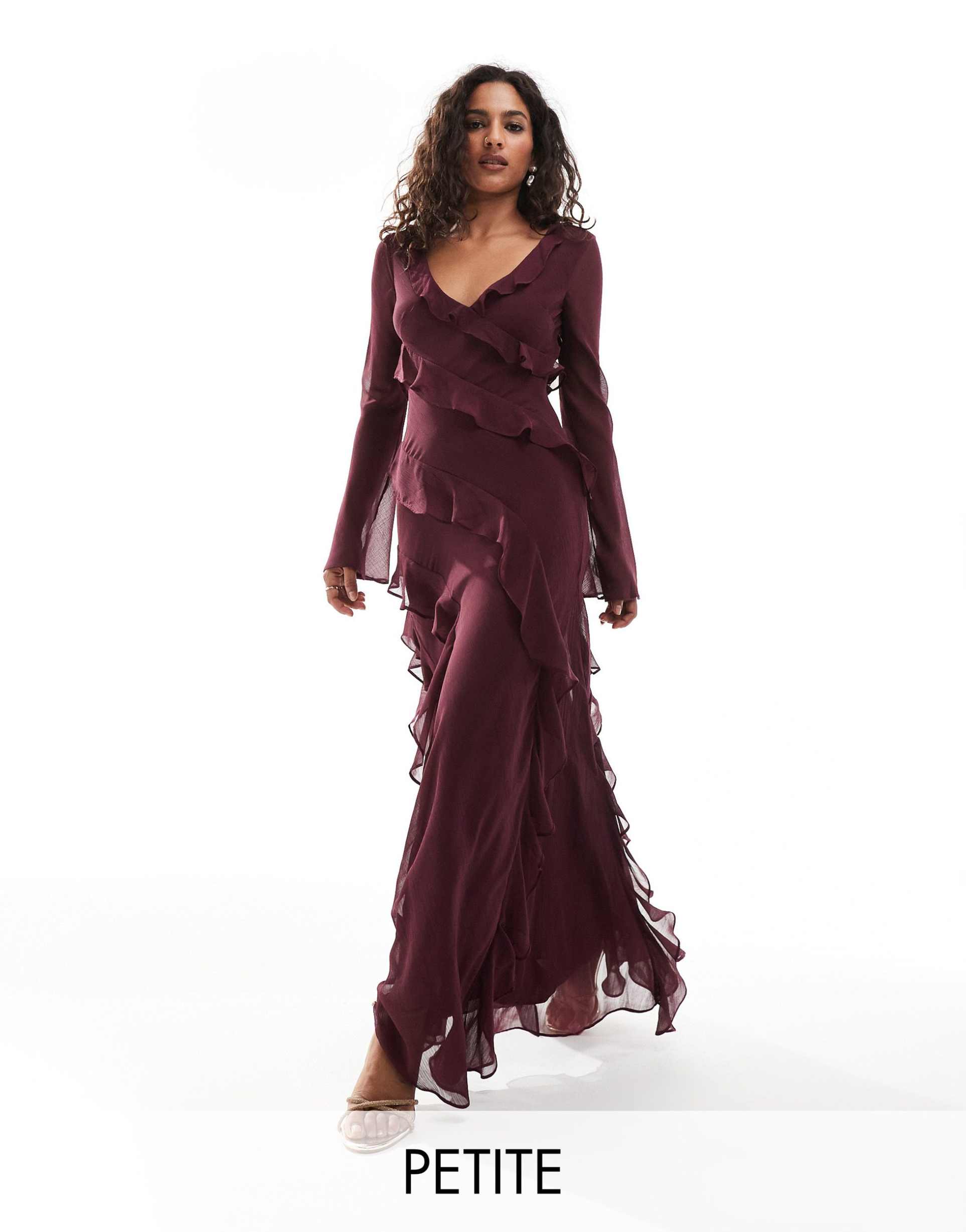 ever new petite long sleeve midaxi dress in oxblood