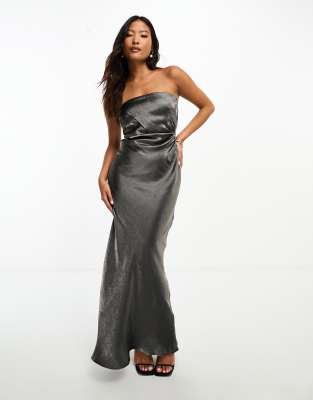 Silver Satin Strapless Dress