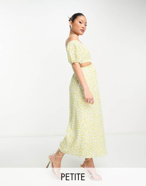 Ever New Petite Off Shoulder Maxi Dress in Lemon floral Yellow