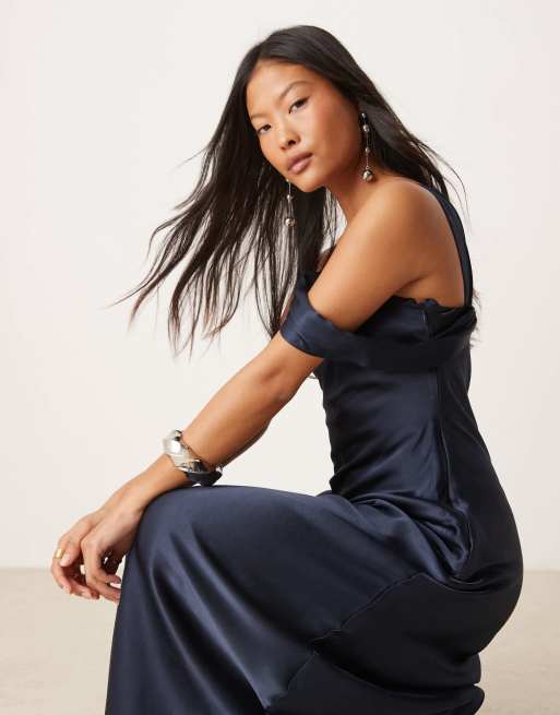 Ever New Petite off shoulder satin midaxi dress in cobalt | ASOS