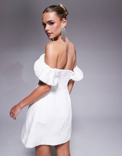 off shoulder white short dress Lauretta Off Shoulder Mini Dress / White | MESHKI