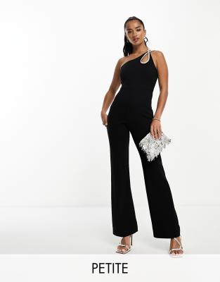 one shoulder teardrop embellished jumpsuit in black