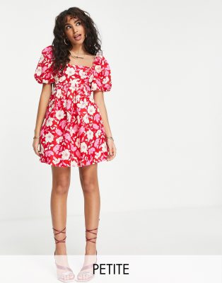 Ever New Petite Open-back Puff Sleeve Mini Dress In Red Floral