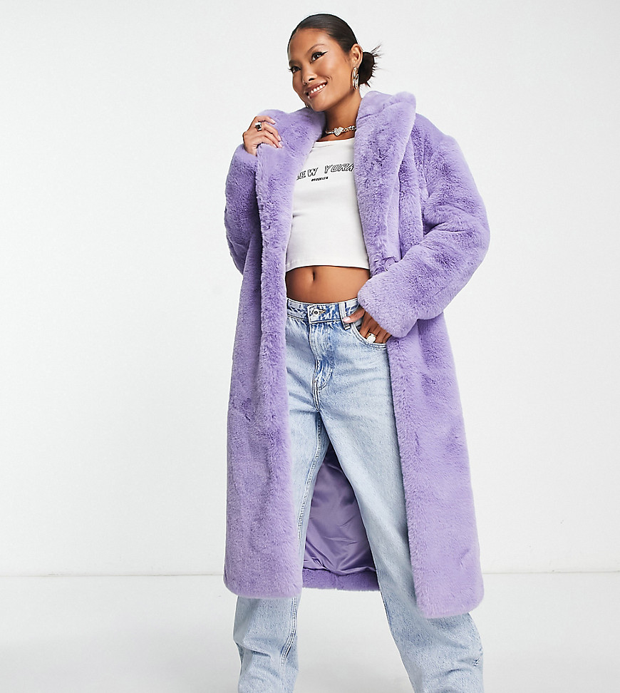 Ever New Petite oversized faux fur midi coat in soft purple