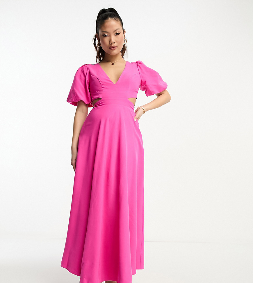 puff sleeve maxi dress in pink