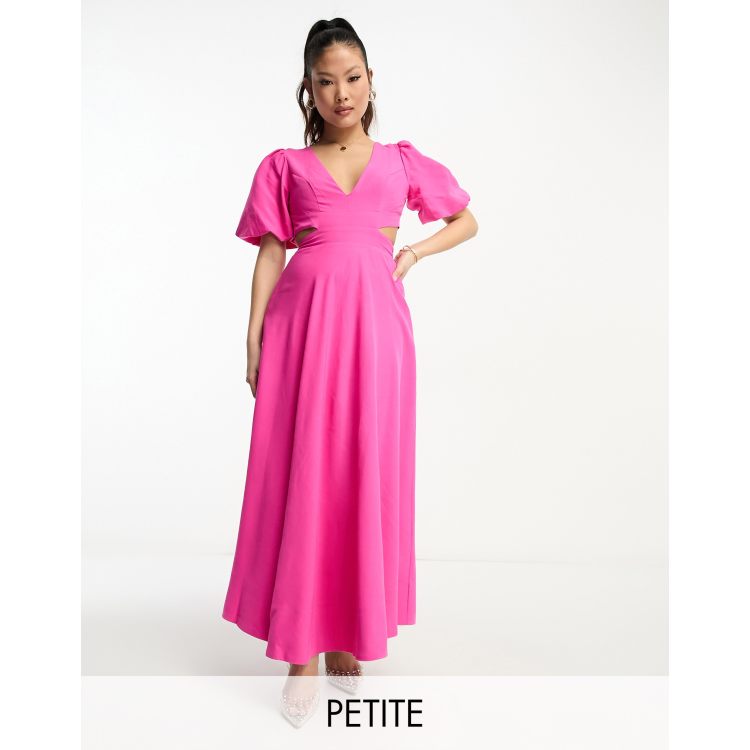 Ever New Petite puff sleeve maxi dress in pink