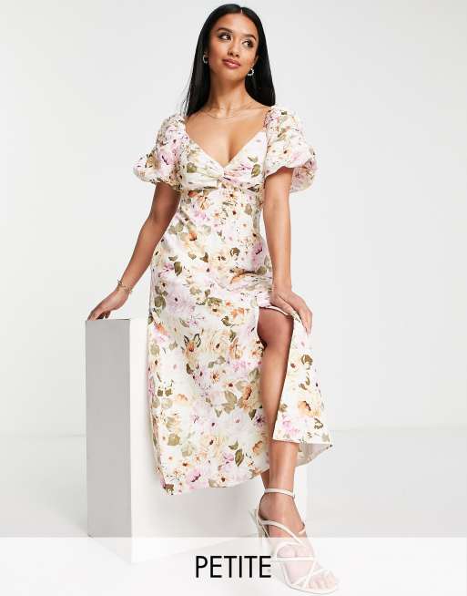 Ever New Petite puff sleeve midi dress in rose floral