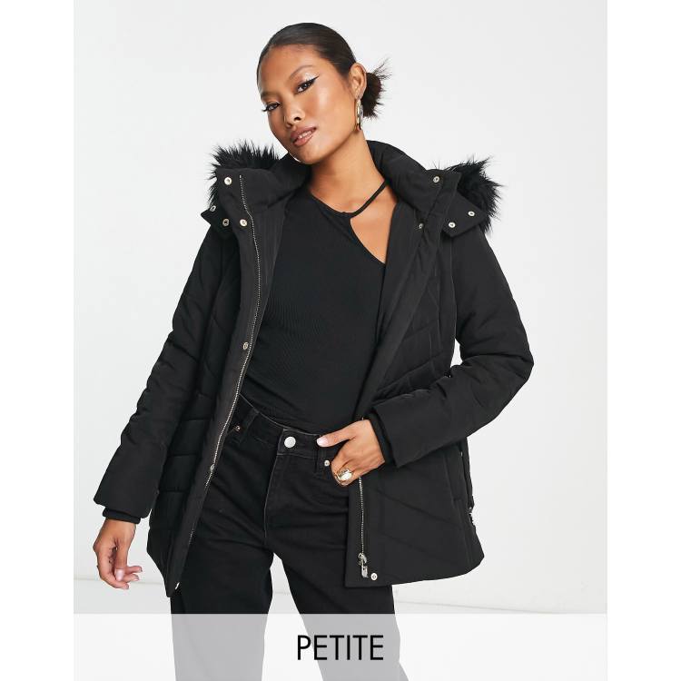 Ever New Petite quilted longline coat with belt in black