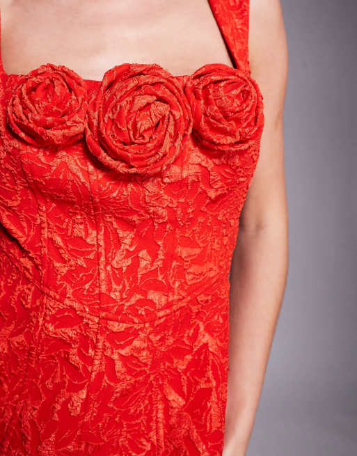 Ever New Petite - Rød minikjole med rosedetaljer i jacquard, 4 af 4