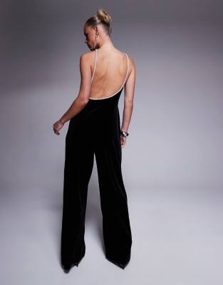 EVER NEW PETITE RHINESTONE EMBELLISHED ONE SHOULDER JUMPSUIT 