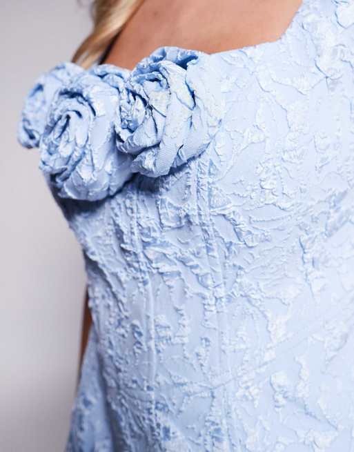 Ever New Petite rosette jacquard structured mini dress in dusty blue, 3 of 4