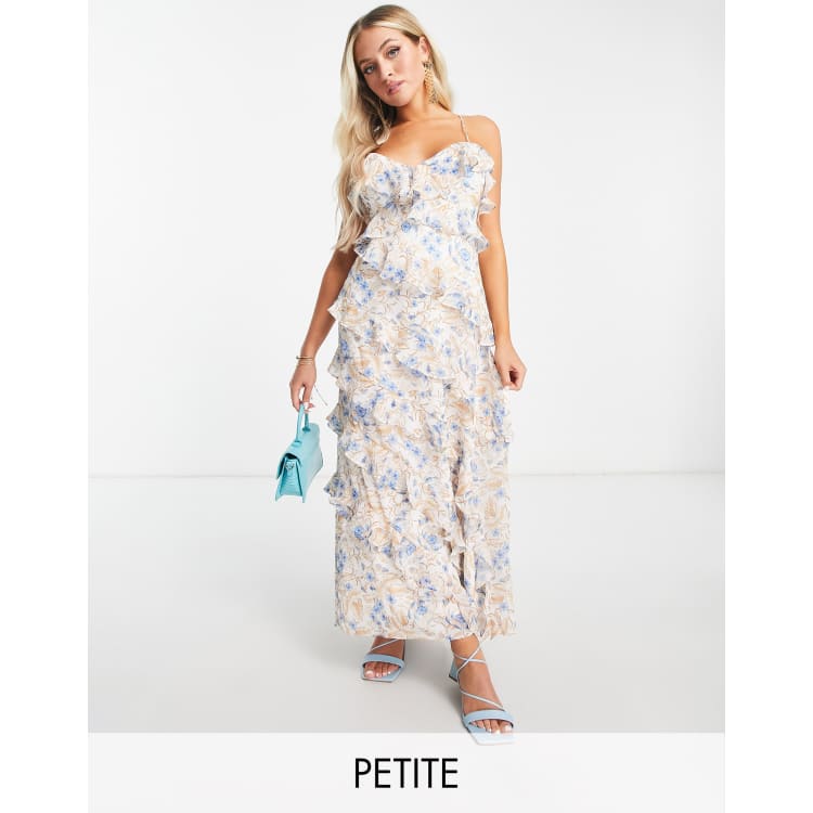 Ever New Petite ruffle midi dress in blue floral