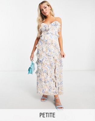 Ever New Petite ruffle midi dress in blue floral