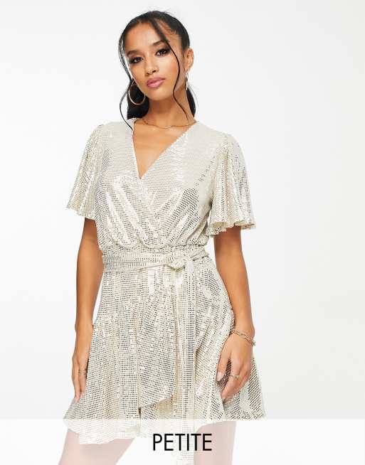 Gold Sequin Wrap Mini Dress