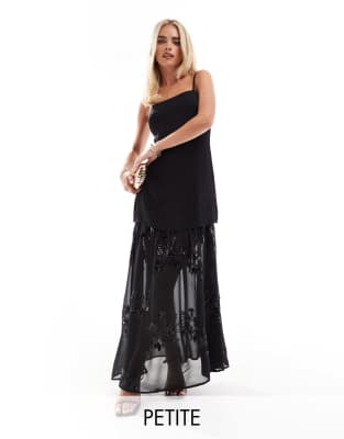 sheer embellished maxi dress in black