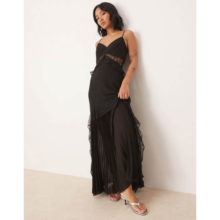Ever New Petite sheer ruffle lace maxi dress in black | ASOS