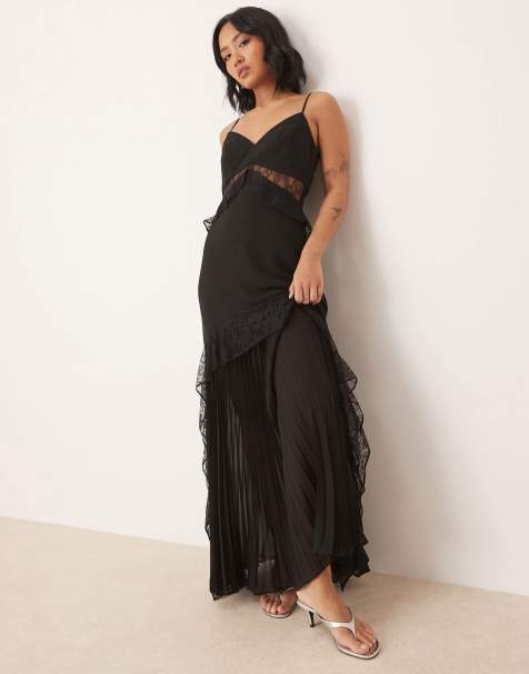 Ever New Petite sheer ruffle lace maxi dress In black