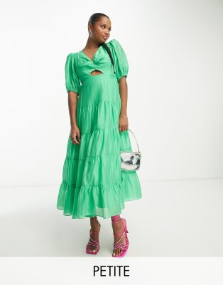 Forever New Petite Ever New Petite Short Sleeve Cut Out Maxi Dress In Green