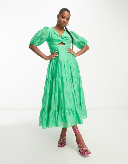 Ever New Petite Short Sleeve Cut Out Maxi Dress in Green