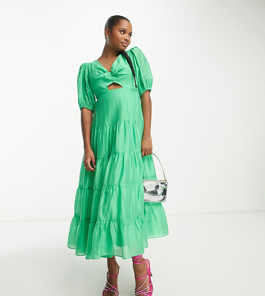short sleeve cut-out maxi dress in green