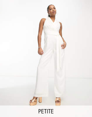 Ever New Petite Sleeveless Jumpsuit With Belt In Ivory-white