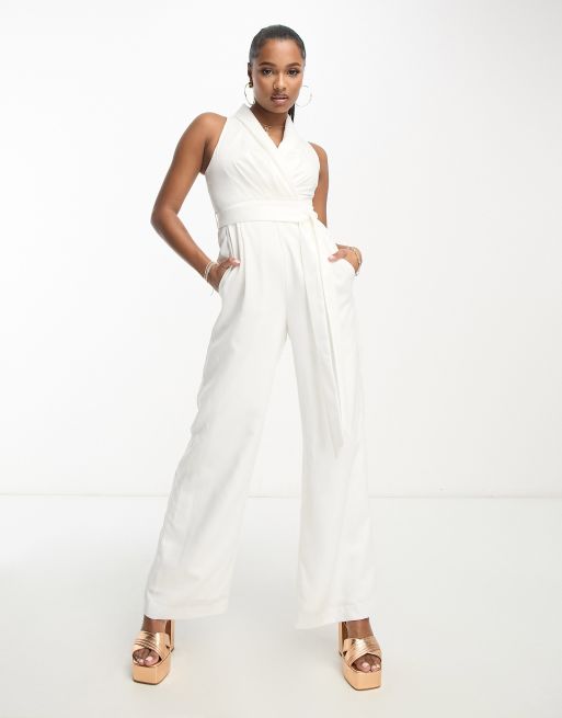 Ever New Petite sleeveless jumpsuit with belt in ivory