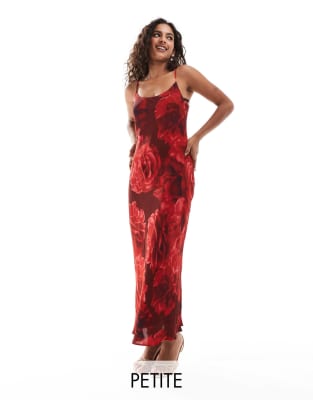 slip maxi dress in red floral-Blue