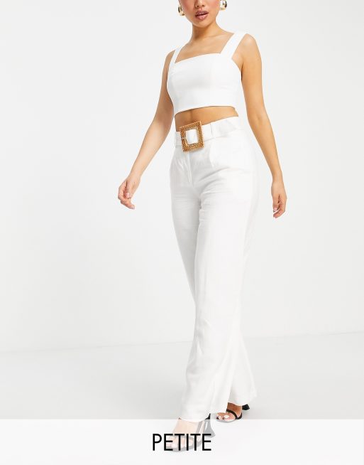 Ever New Petite smart tailored pants with belt in white