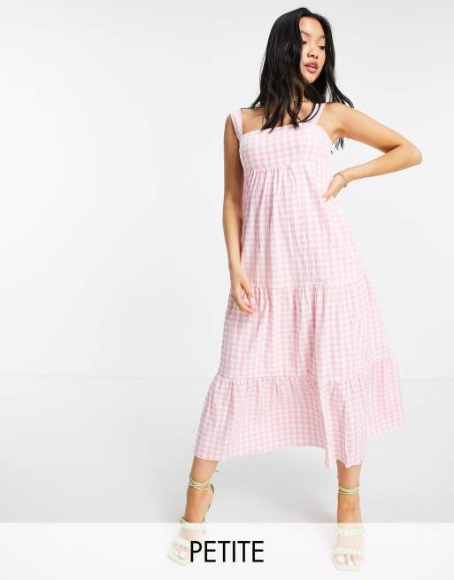 Ever New Petite smock midi dress in baby pink gingham