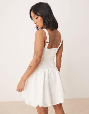 Ever New Petite Square Neck Dropped Hem Mini Dress In White