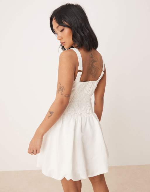 Ever New Petite square neck dropped hem mini dress in white, 2 of 4