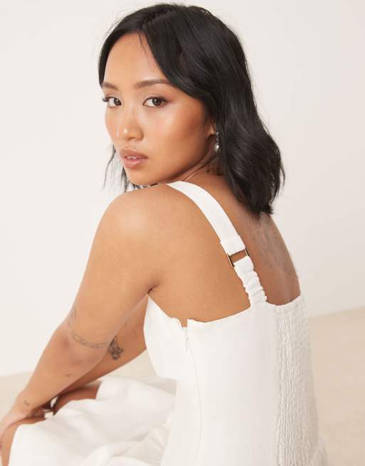 Ever New Petite square neck dropped hem mini dress in white, 3 of 4