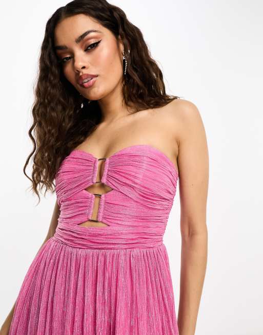 Ever New Petite strapless bust detail plisse maxi dress in pink