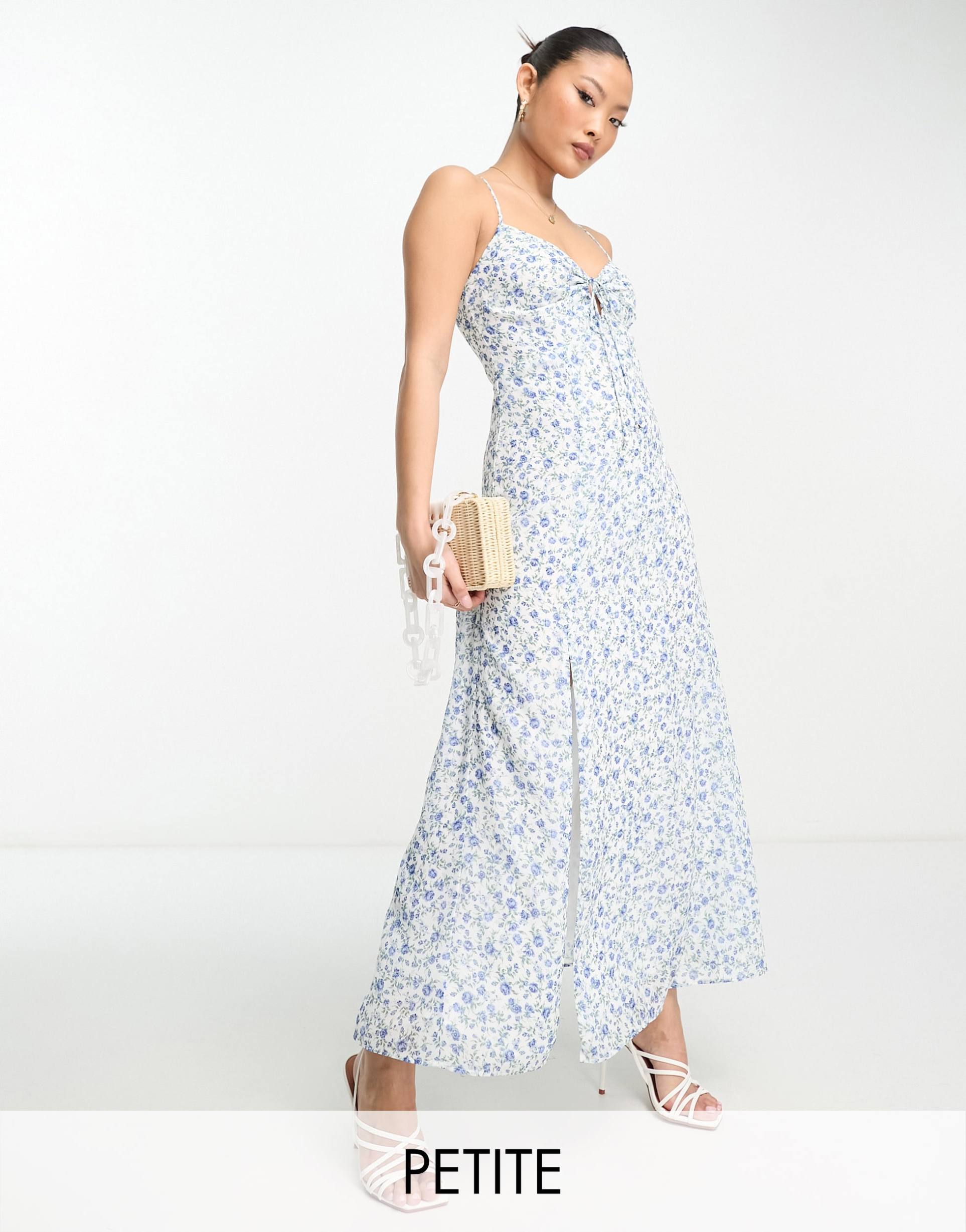 ever new petite strappy maxi dress with split in ivory floral