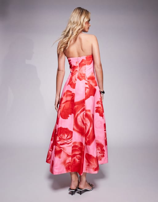 Ever New Petite structured maxi dress with pockets in bright pink floral