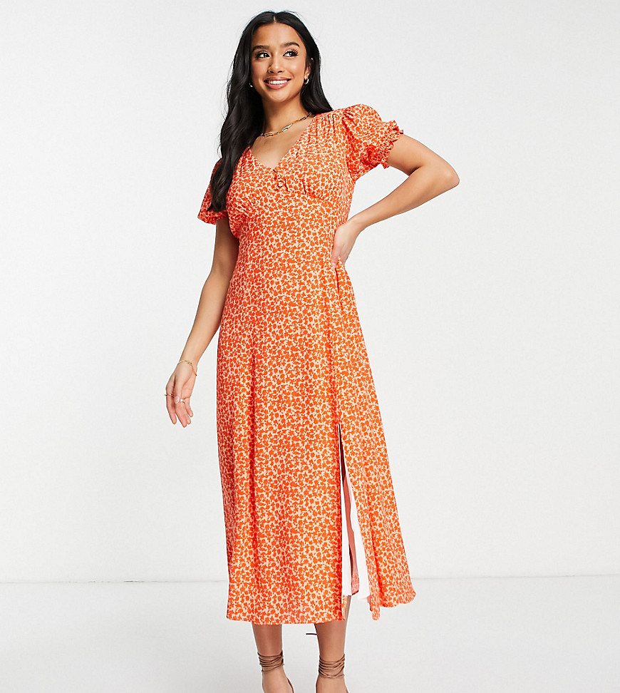 Ever New Petite tea midi dress in orange floral