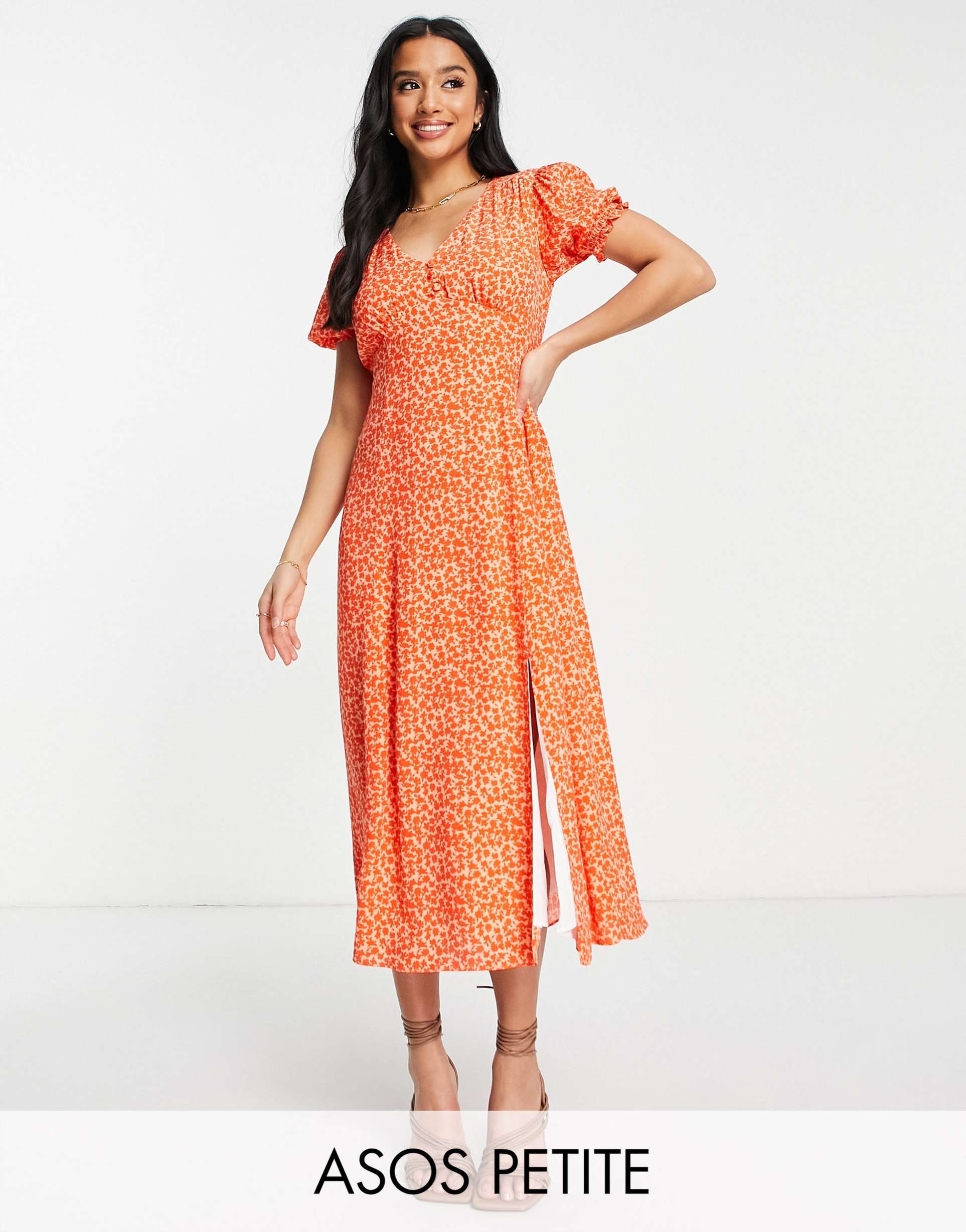 ever new petite tea midi dress in orange floral