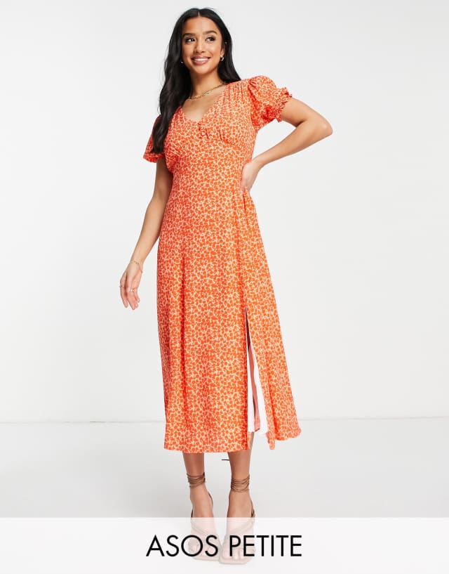 Ever New Petite tea midi dress in orange floral