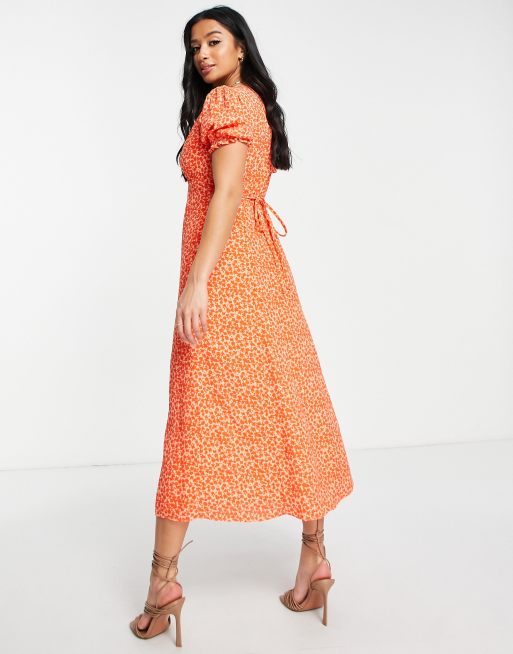 orange floral tea dress Womens Religion Orange Sienna Maxi Occasion Tea Dress With Cute Sleeves US 14