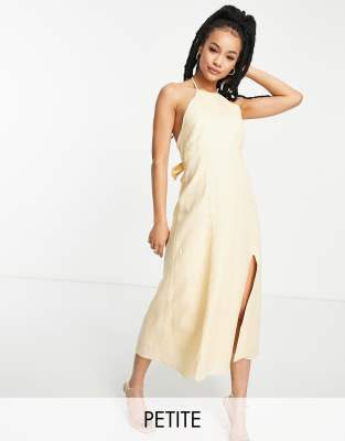 tie back halter split dress in yellow