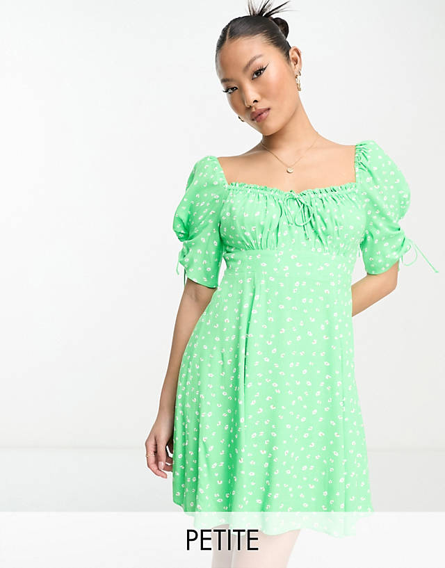 Ever New Petite tie sleeve mini dress in green floral