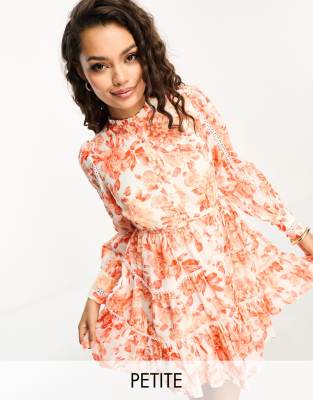 tie waist mini shirt dress in orange floral