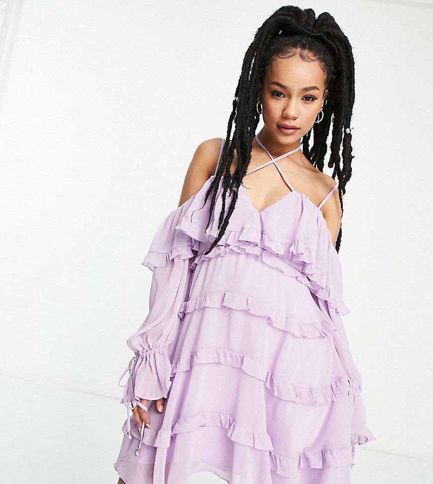 Forever New Petite Ever New Petite Tiered Ruffle Mini Dress In Lilac-purple